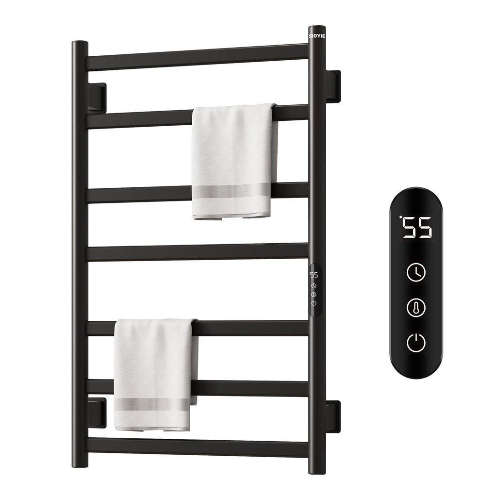 SIOYIE Towel Warmer Bathroom Wall Mounted 6 Bars Electric Towel Drying, 150 W 500 800 MM Heated Towel Rack With Intelligent Touch Screen Timer And Temperature Control Black Right